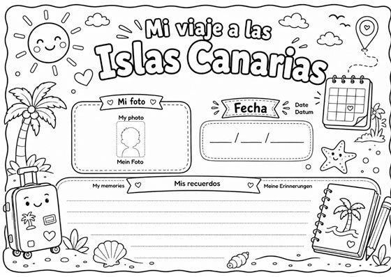 Página personalizable para pegar una foto del niño y de su viaje o una tarjeta de bienvenida del hotel